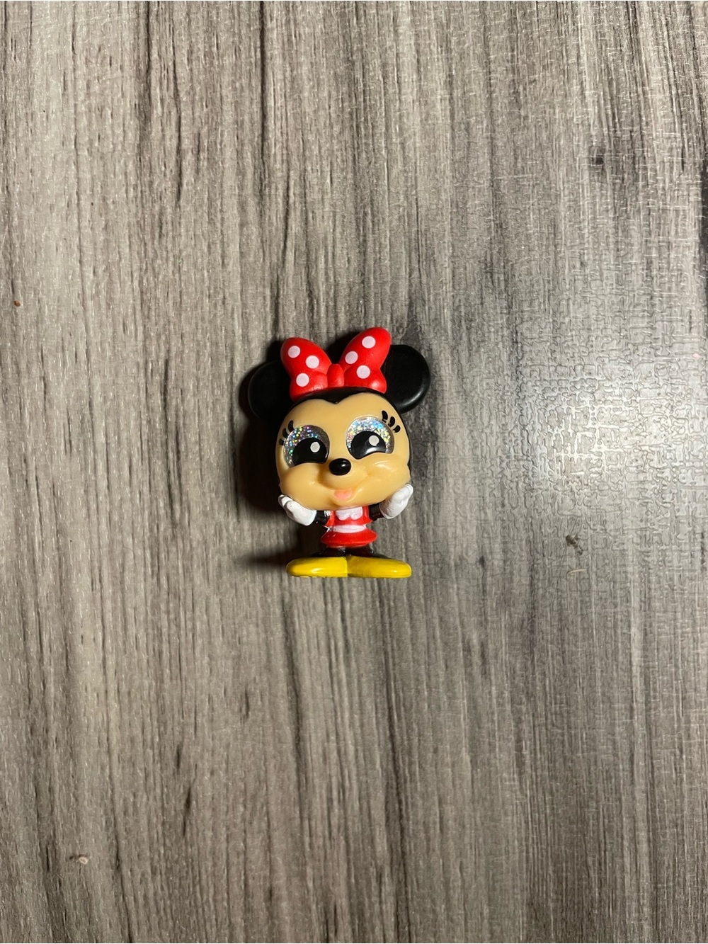 Disney Minnie Mouse Small Figurine Red Polka Dot Bow Glitter Eyes Collectible